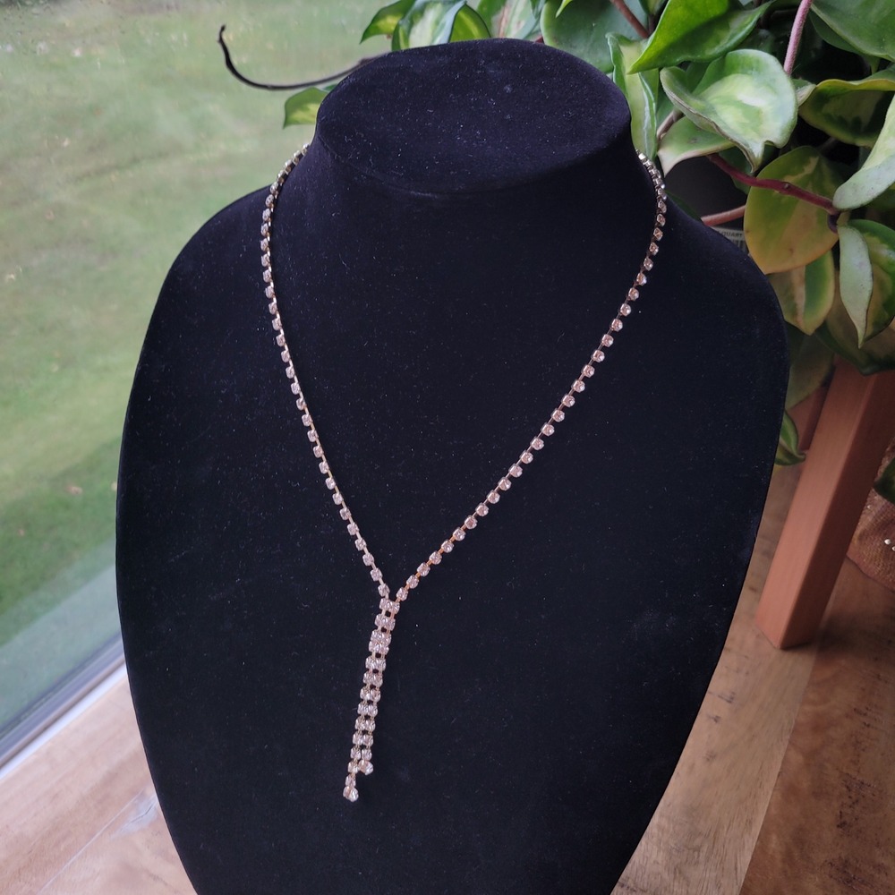 Lia Sofia Sparkling Gold Tone Y Drop Rhinestone Necklace Bridal Wedding‎ Party